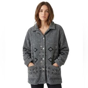 Vintage Muskoka Lakes Gray Black Sherpa Fleece Button-Down Jacket XL